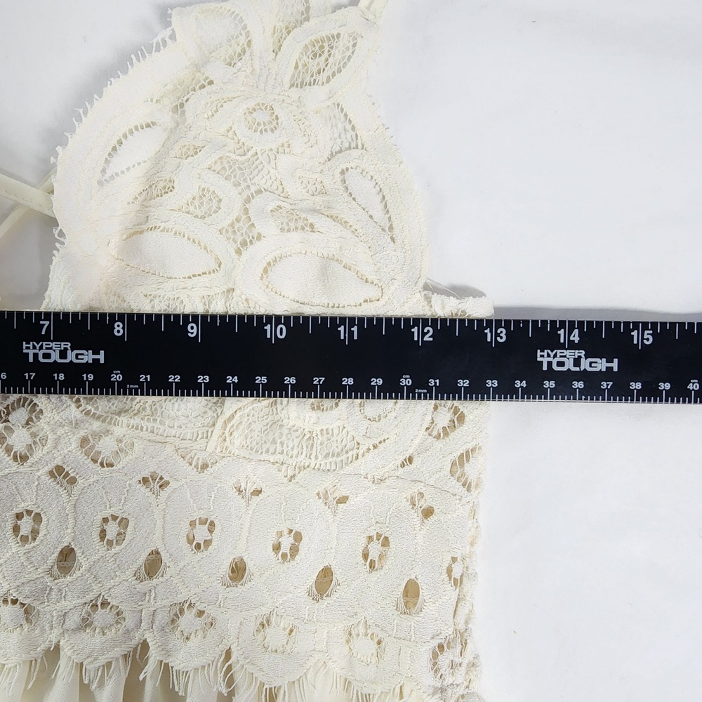 Womens Boho Lace Bodice Mini Dress Medium Cream Neutral Feminine Dainty Coquette - Picture 9 of 12